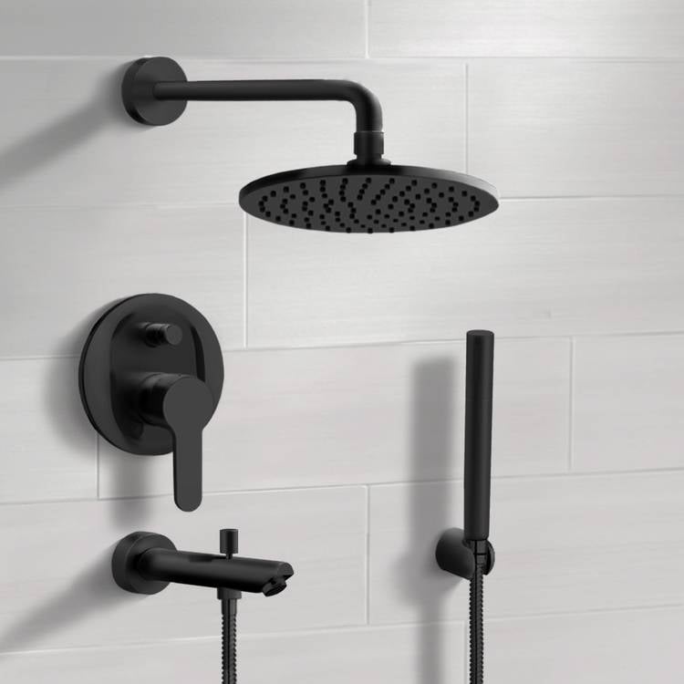 Tub and Shower Faucet Matte Black Tub and Shower Faucet With 8 Inch Rain Shower Head and Hand Shower Remer TSH49